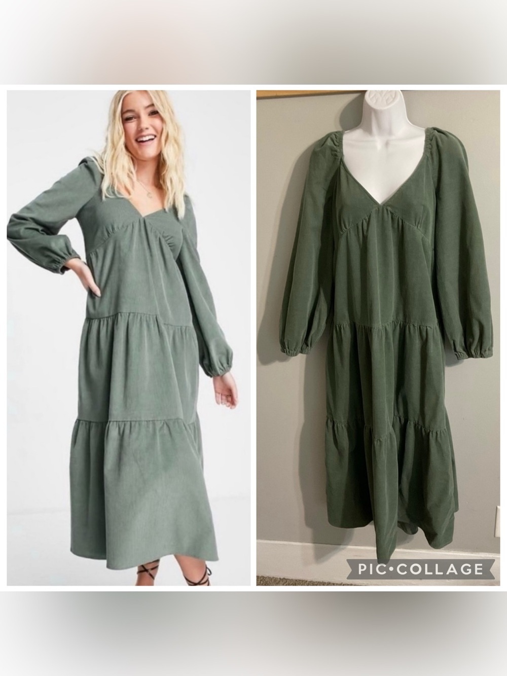 ASOS Design Sage Lightweight Corduroy Tiered Maxi Dress Size 14